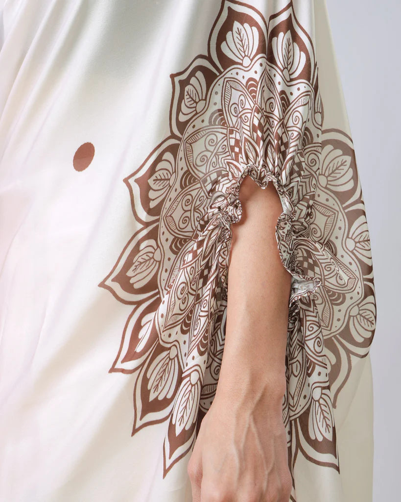 Satin Silk Printed Kaftan Saree With Unstitched Blouse