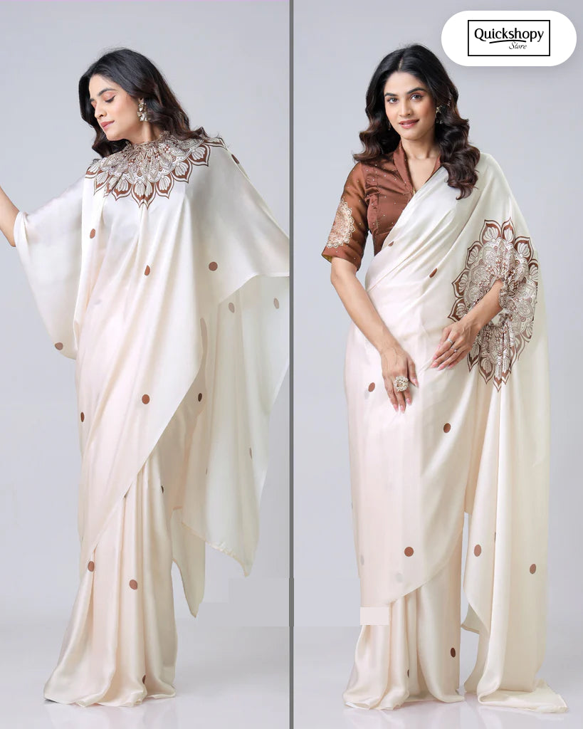 Satin Silk Printed Kaftan Saree With Unstitched Blouse